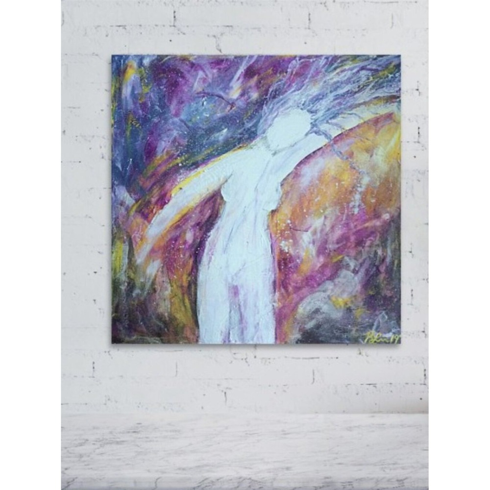 Elation signed by artist Acrylic Painting Art Decor Wall Original Woman Women